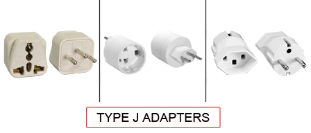 TYPE J Adapters are used in the following Countries:
<br>
Primary Country known for using TYPE J adapters is Switzerland.

<br>Additional Countries that use TYPE J adapters are Liechtenstein, Rwanda.

<br><font color="yellow">*</font> Additional Type J Electrical Devices:

<br><font color="yellow">*</font> <a href="https://internationalconfig.com/icc6.asp?item=TYPE-J-PLUGS" style="text-decoration: none">Type J Plugs</a> 

<br><font color="yellow">*</font> <a href="https://internationalconfig.com/icc6.asp?item=TYPE-J-CONNECTORS" style="text-decoration: none">Type J Connectors</a> 

<br><font color="yellow">*</font> <a href="https://internationalconfig.com/icc6.asp?item=TYPE-J-OUTLETS" style="text-decoration: none">Type J Outlets</a> 

<br><font color="yellow">*</font> <a href="https://internationalconfig.com/icc6.asp?item=TYPE-J-POWER-CORDS" style="text-decoration: none">Type J Power Cords</a>

<br><font color="yellow">*</font> <a href="https://internationalconfig.com/icc6.asp?item=TYPE-J-POWER-STRIPS" style="text-decoration: none">Type J Power Strips</a>

<br><font color="yellow">*</font> <a href="https://internationalconfig.com/worldwide-electrical-devices-selector-and-electrical-configuration-chart.asp" style="text-decoration: none">Worldwide Selector. View all Countries by TYPE.</a>

<br>View examples of TYPE J adapters below.